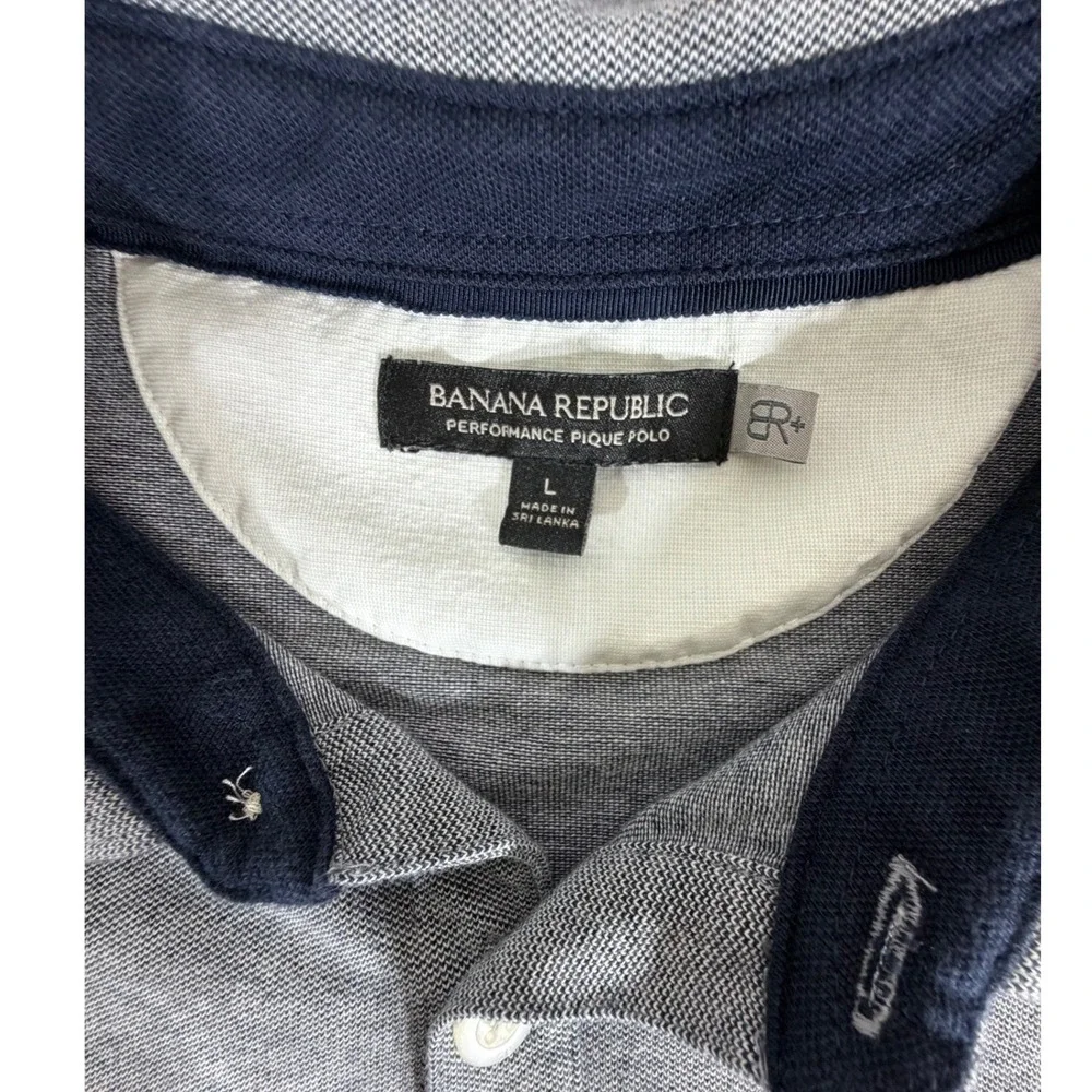 Banana Republic Performance Pique 3 Button Polo Large Gray Chest Pocket Preppy